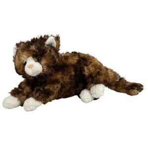 Ty Jumbles Kitty Cat Plush Brown Tabby Calico Realistic Kitten White Paw 12 Inch